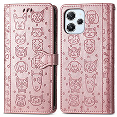 Custodia Portafoglio In Pelle Fantasia Modello Cover con Supporto S03D per Xiaomi Redmi 12 4G Oro Rosa