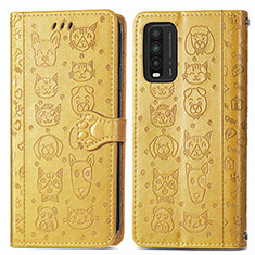 Custodia Portafoglio In Pelle Fantasia Modello Cover con Supporto S03D per Xiaomi Redmi 9 Power Giallo