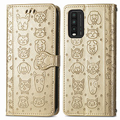 Custodia Portafoglio In Pelle Fantasia Modello Cover con Supporto S03D per Xiaomi Redmi 9 Power Oro