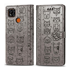 Custodia Portafoglio In Pelle Fantasia Modello Cover con Supporto S03D per Xiaomi Redmi 9C Grigio