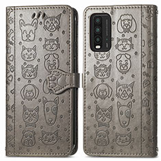 Custodia Portafoglio In Pelle Fantasia Modello Cover con Supporto S03D per Xiaomi Redmi 9T 4G Grigio