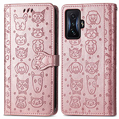 Custodia Portafoglio In Pelle Fantasia Modello Cover con Supporto S03D per Xiaomi Redmi K50 Gaming 5G Oro Rosa