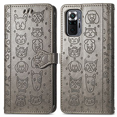 Custodia Portafoglio In Pelle Fantasia Modello Cover con Supporto S03D per Xiaomi Redmi Note 10 Pro 4G Grigio