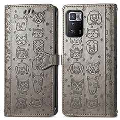 Custodia Portafoglio In Pelle Fantasia Modello Cover con Supporto S03D per Xiaomi Redmi Note 10 Pro 5G Grigio