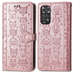 Custodia Portafoglio In Pelle Fantasia Modello Cover con Supporto S03D per Xiaomi Redmi Note 11 Pro 4G Oro Rosa