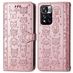 Custodia Portafoglio In Pelle Fantasia Modello Cover con Supporto S03D per Xiaomi Redmi Note 11 Pro+ Plus 5G Oro Rosa