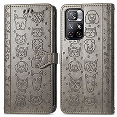 Custodia Portafoglio In Pelle Fantasia Modello Cover con Supporto S03D per Xiaomi Redmi Note 11T 5G Grigio