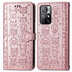 Custodia Portafoglio In Pelle Fantasia Modello Cover con Supporto S03D per Xiaomi Redmi Note 11T 5G Oro Rosa