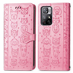 Custodia Portafoglio In Pelle Fantasia Modello Cover con Supporto S03D per Xiaomi Redmi Note 11T 5G Rosa