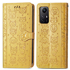 Custodia Portafoglio In Pelle Fantasia Modello Cover con Supporto S03D per Xiaomi Redmi Note 12S Giallo