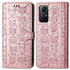 Custodia Portafoglio In Pelle Fantasia Modello Cover con Supporto S03D per Xiaomi Redmi Note 12S Oro Rosa