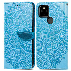 Custodia Portafoglio In Pelle Fantasia Modello Cover con Supporto S04D per Google Pixel 5a 5G Blu