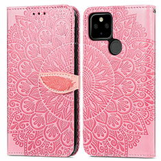 Custodia Portafoglio In Pelle Fantasia Modello Cover con Supporto S04D per Google Pixel 5a 5G Oro Rosa