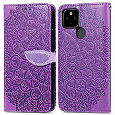 Custodia Portafoglio In Pelle Fantasia Modello Cover con Supporto S04D per Google Pixel 5a 5G Viola