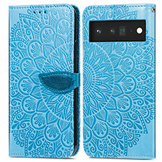 Custodia Portafoglio In Pelle Fantasia Modello Cover con Supporto S04D per Google Pixel 6 5G Blu