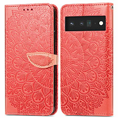 Custodia Portafoglio In Pelle Fantasia Modello Cover con Supporto S04D per Google Pixel 6 5G Rosso