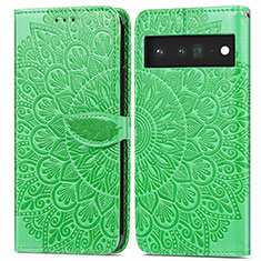 Custodia Portafoglio In Pelle Fantasia Modello Cover con Supporto S04D per Google Pixel 6 5G Verde