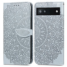 Custodia Portafoglio In Pelle Fantasia Modello Cover con Supporto S04D per Google Pixel 6a 5G Grigio