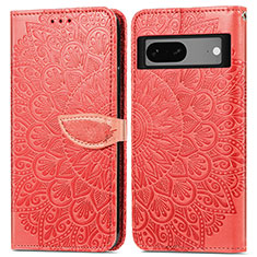 Custodia Portafoglio In Pelle Fantasia Modello Cover con Supporto S04D per Google Pixel 7 5G Rosso