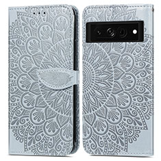 Custodia Portafoglio In Pelle Fantasia Modello Cover con Supporto S04D per Google Pixel 7 Pro 5G Grigio