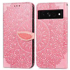 Custodia Portafoglio In Pelle Fantasia Modello Cover con Supporto S04D per Google Pixel 7 Pro 5G Oro Rosa