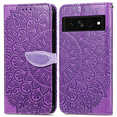 Custodia Portafoglio In Pelle Fantasia Modello Cover con Supporto S04D per Google Pixel 7 Pro 5G Viola