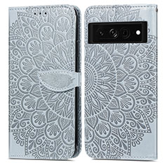 Custodia Portafoglio In Pelle Fantasia Modello Cover con Supporto S04D per Google Pixel 7a 5G Grigio