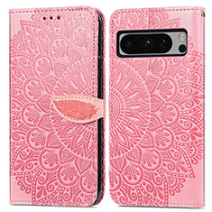 Custodia Portafoglio In Pelle Fantasia Modello Cover con Supporto S04D per Google Pixel 8 Pro 5G Oro Rosa