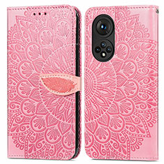 Custodia Portafoglio In Pelle Fantasia Modello Cover con Supporto S04D per Huawei Honor 50 5G Oro Rosa