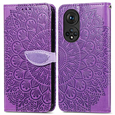 Custodia Portafoglio In Pelle Fantasia Modello Cover con Supporto S04D per Huawei Honor 50 5G Viola