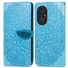 Custodia Portafoglio In Pelle Fantasia Modello Cover con Supporto S04D per Huawei Honor 50 SE 5G Blu