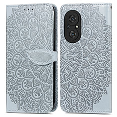 Custodia Portafoglio In Pelle Fantasia Modello Cover con Supporto S04D per Huawei Honor 50 SE 5G Grigio