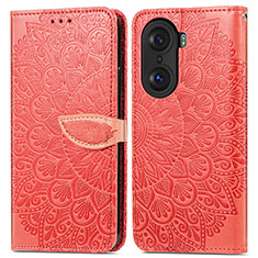 Custodia Portafoglio In Pelle Fantasia Modello Cover con Supporto S04D per Huawei Honor 60 5G Rosso