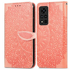 Custodia Portafoglio In Pelle Fantasia Modello Cover con Supporto S04D per Huawei Honor V40 5G Arancione