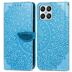 Custodia Portafoglio In Pelle Fantasia Modello Cover con Supporto S04D per Huawei Honor X8 4G Blu