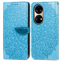 Custodia Portafoglio In Pelle Fantasia Modello Cover con Supporto S04D per Huawei P50 Blu