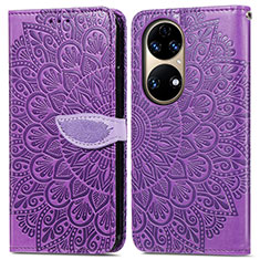 Custodia Portafoglio In Pelle Fantasia Modello Cover con Supporto S04D per Huawei P50 Pro Viola