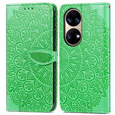 Custodia Portafoglio In Pelle Fantasia Modello Cover con Supporto S04D per Huawei P50 Verde