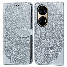 Custodia Portafoglio In Pelle Fantasia Modello Cover con Supporto S04D per Huawei P50e Grigio