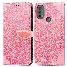 Custodia Portafoglio In Pelle Fantasia Modello Cover con Supporto S04D per Motorola Moto E30 Oro Rosa