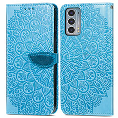 Custodia Portafoglio In Pelle Fantasia Modello Cover con Supporto S04D per Motorola Moto Edge 20 5G Blu