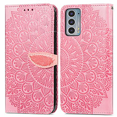 Custodia Portafoglio In Pelle Fantasia Modello Cover con Supporto S04D per Motorola Moto Edge 20 5G Oro Rosa