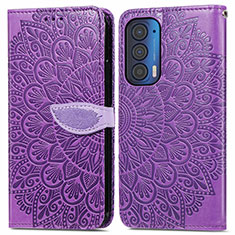 Custodia Portafoglio In Pelle Fantasia Modello Cover con Supporto S04D per Motorola Moto Edge (2021) 5G Viola