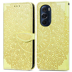 Custodia Portafoglio In Pelle Fantasia Modello Cover con Supporto S04D per Motorola Moto Edge 30 Pro 5G Giallo