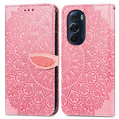 Custodia Portafoglio In Pelle Fantasia Modello Cover con Supporto S04D per Motorola Moto Edge Plus (2022) 5G Oro Rosa