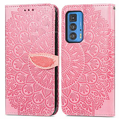 Custodia Portafoglio In Pelle Fantasia Modello Cover con Supporto S04D per Motorola Moto Edge S Pro 5G Oro Rosa