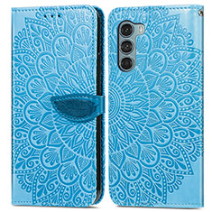 Custodia Portafoglio In Pelle Fantasia Modello Cover con Supporto S04D per Motorola Moto G200 5G Blu