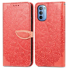 Custodia Portafoglio In Pelle Fantasia Modello Cover con Supporto S04D per Motorola Moto G31 Rosso