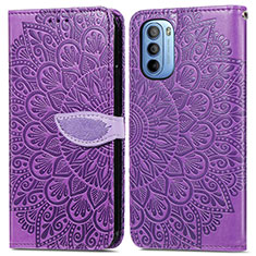 Custodia Portafoglio In Pelle Fantasia Modello Cover con Supporto S04D per Motorola Moto G41 Viola