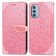 Custodia Portafoglio In Pelle Fantasia Modello Cover con Supporto S04D per Motorola Moto G51 5G Oro Rosa